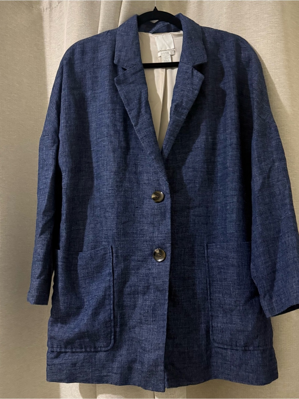 H&M Linen Blend Oversized Blazer | Navy | Size S